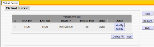 Virtual Server Settings